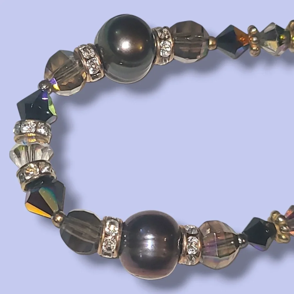 Tahitian Pearl & Crystal‎ Beaded Bracelet 7.5